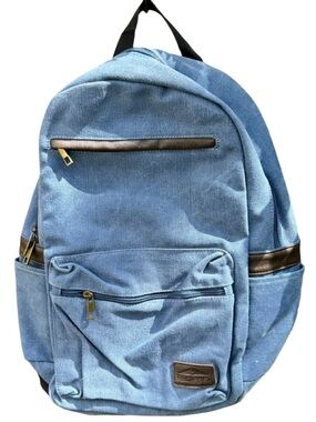 Men's Blue Canvas Backpack with Brown Trim - Casual Daypack